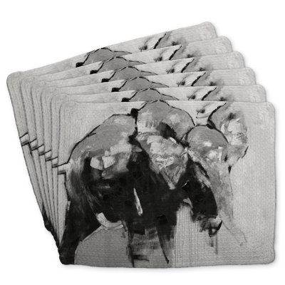 Braided Polyester Placemats - Monochrome Elephant Set of 6