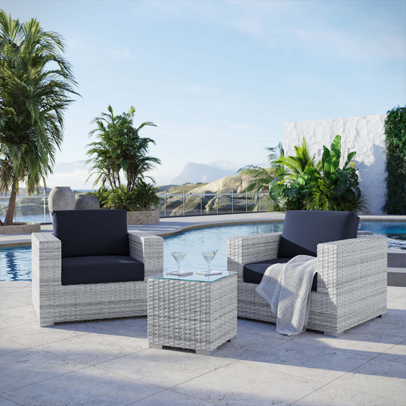 Ensemble de patio extérieur 3 pièces Modway Convene, Bleu marine