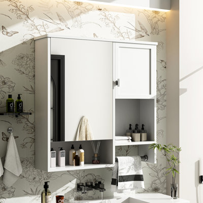 Armoire à pharmacie murale moderne pour la salle de bain, armoire de rangement murale pour la salle de bain avec miroir, armoire économiseur d'espace au-dessus de la toilette avec barre à serviettes