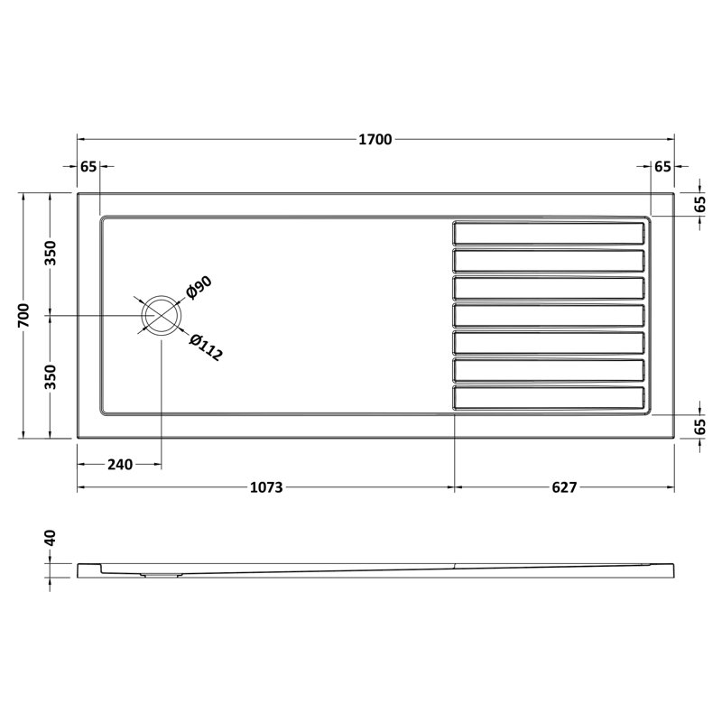 Ewell Walk in Shower Tray Plastic, 40cm H x 700cm W x 1700cm D, Slate Grey