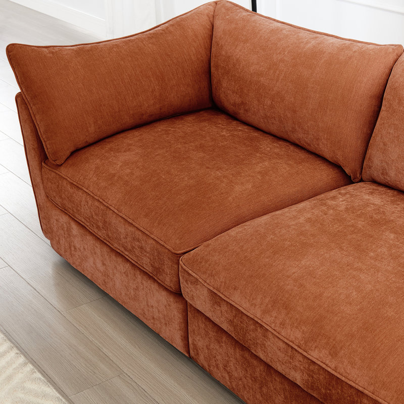 Tissu orange 1 place avec passepoil exquis, rangement coulissant et tissu chenille doux