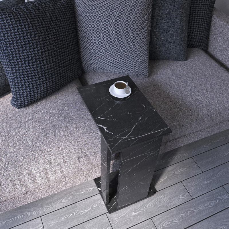Rathnait Modern Side Table, Black & White, 11.8 x 24.0 x 16.9 inches | 100% Melamine Coated Particle Board, Thickness: 0.7 inches | Stylish & Functional Design for Living Room, Bedroom, or Office, Durable & Elegant