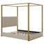 Grand lit plateforme à baldaquin avec tête de lit et structure en métal, beige