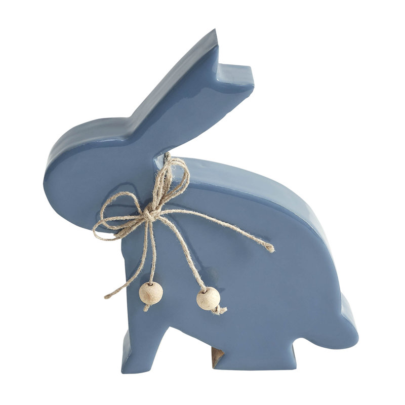 Bunny Hop Wooden Enamel Bunny w/ Natural Beads, 7" H x 6.75" W x 1.5" D
