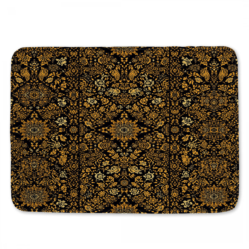 Tapis de bain damassé à motif floral complexe, 24 po L x 17 po L