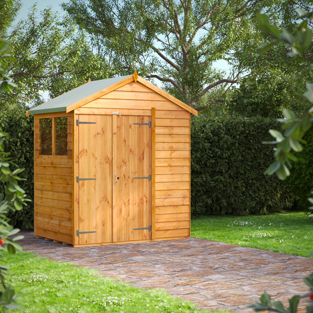 Powersheds 4 x 6ft Timber Overlap Apex Garden Shed, Double Doors