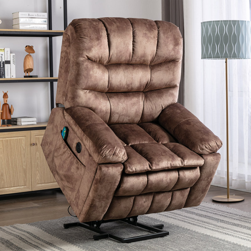 39.4" W Microfiber Power Lift Assist Recliner with Massage and Heat , Micrifiber Camel Microfiber