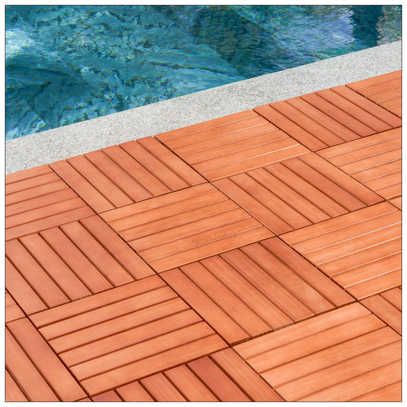 6 tuiles de terrasse en bois d'eucalyptus brun rougeâtre à 6 lattes, ensemble de 10 pour un plancher extérieur et intérieur durable