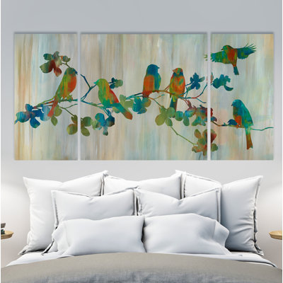 Birds on Branch - Reproduction d'art graphique sur toile tendue à pièces multiples