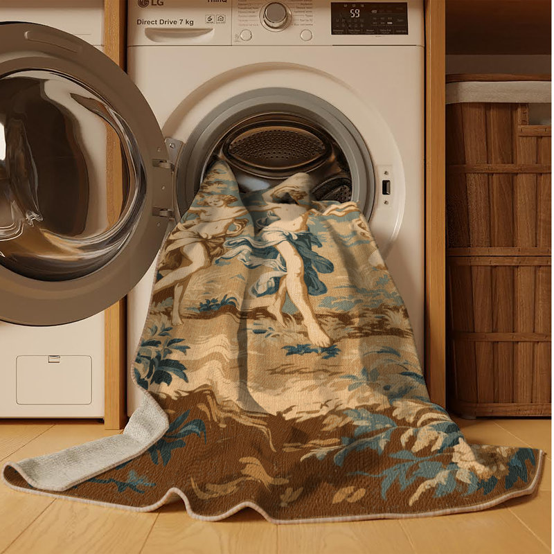 Tapis brun français lavable à la machine, Rond 4 pi