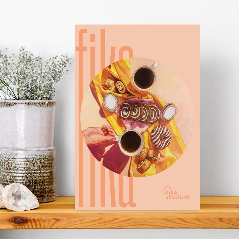 Fika Coffee Break, art mural contemporain, H 18 po x l 12 po