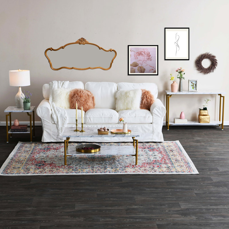 Pattiann Coffee Table, White Top/Gold Base