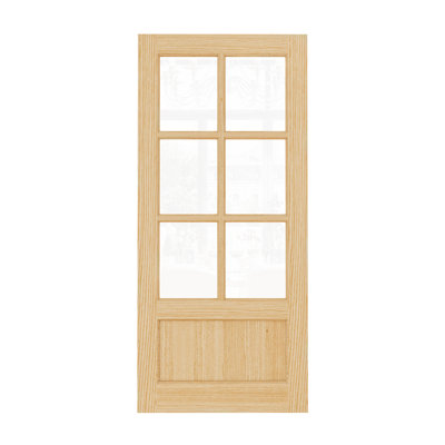 80 Inch Pine Wood Front Door Slab with 6 Lite Clear Double Glazed Glass Slab Only