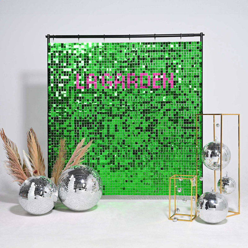12 panneaux de décor de mur de paillettes scintillantes carrées décoratives pour fiançailles, Vert