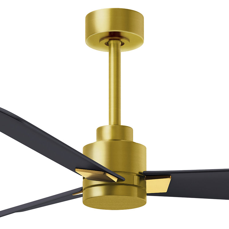 Alessandra Outdoor Downrod Ceiling Fan, Matte Black, Brushed Brass