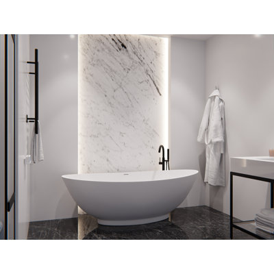 Masoko 74.4'' x 33.5'' Freestanding Soaking Solid Surface Bathtub