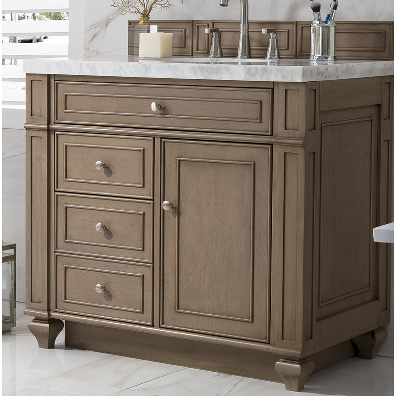 Bristol 36'' W Single Vanity, Whitewashed Walnut, White Zeus, 8" Widespread