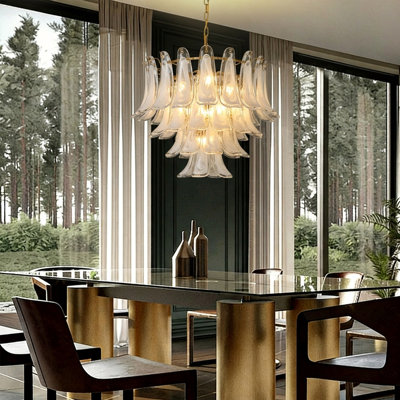 Luminaire suspendu en verre ambré Artisanal - élégance Mid-Century rétro avec détails dorés