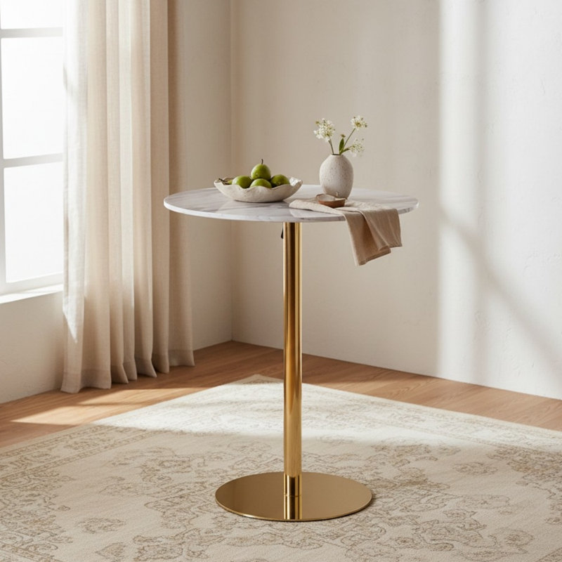 Table de bistro ronde, table de salle à manger à hauteur de comptoir, base à piédestal doré, contemporain, bar personnel, MDF