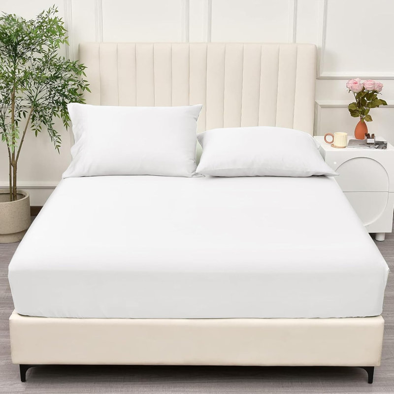 Salissa Microfiber Plain Weave / Muslin Fitted Sheet, Double (4'6), White