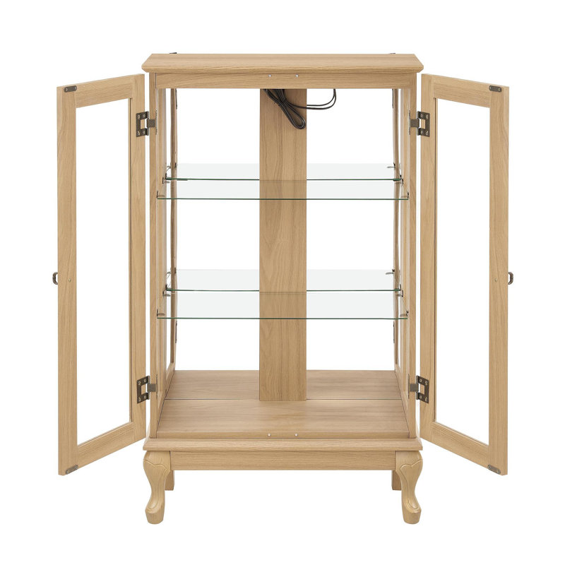 Armoire vitrée 2 portes avec portes en verre trempé, armoires vitrées avec panneau arrière en miroir et tablettes réglables, vitrine éclairée pour la maison, ampoule de bureau incluse