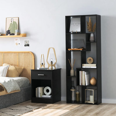 Asymmetrical Display Shelf & Bookcase, 5-Tier, Black