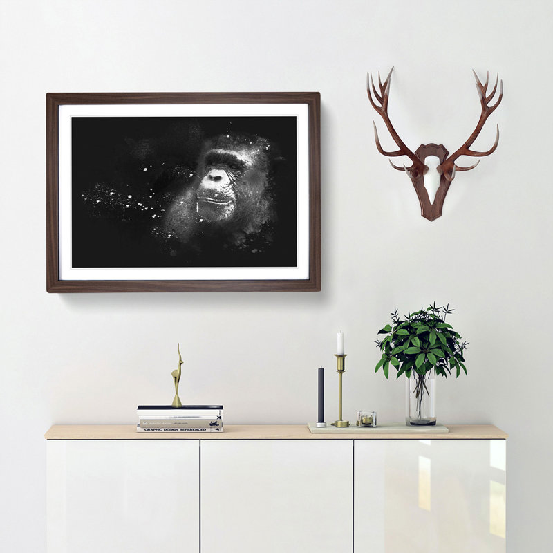 Ape Paint Splash - Framed Print, 45cm H x 63cm W x 2cm D, Walnut Framed