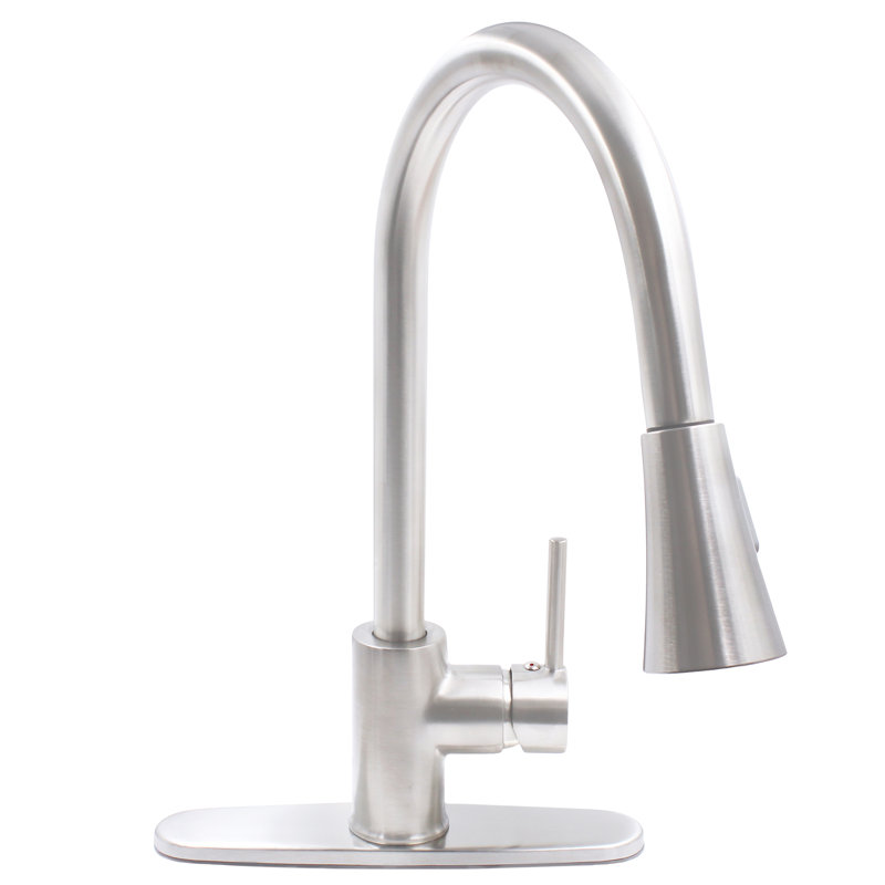 Robinet de cuisine rétractable à poignée simple avec accessoires, Nickel brossé