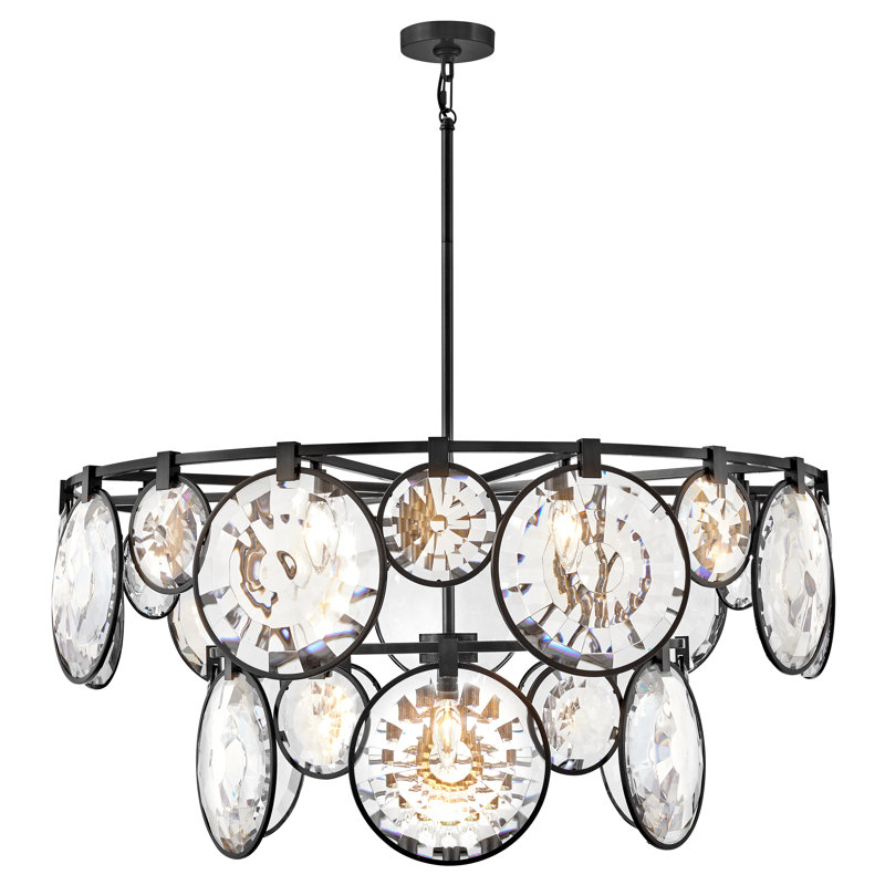 Nala 15-Light Two-Tier Drum Chandelier w/ Multi-Faceted Optic Crystal Glass, Black