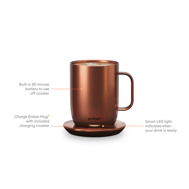 Ember Copper 14oz Temperature Control Smart Mug with Coaster