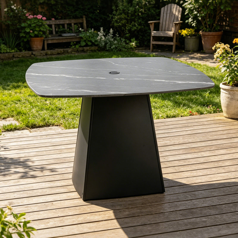 Table de salle à manger ronde pour 4 personnes 44 po avec trou pour parasol, Black