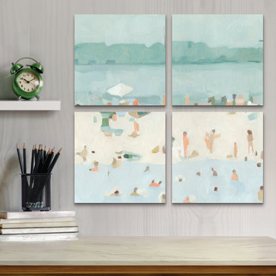 Ensemble de 4 panneaux muraux - Emma Scarvey «Sea Glass Sandbar I», art mural sur toile pour le salon, la chambre à coucher ou le bureau 