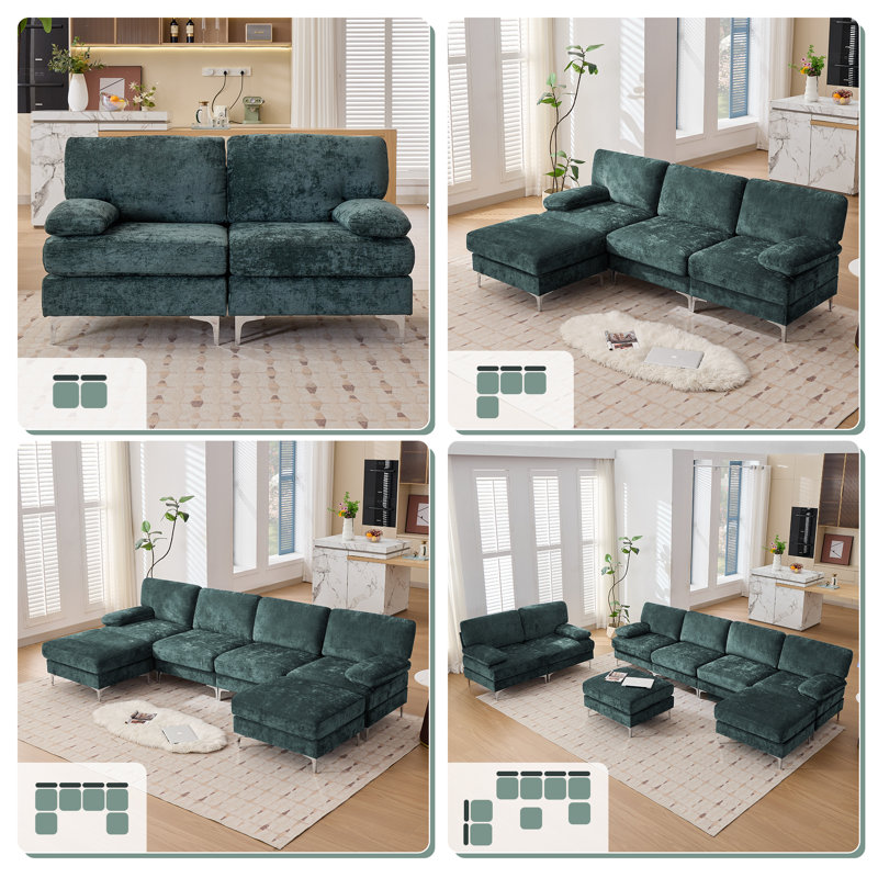 123.62‘’ Oversized Upholstered 8 Seater Modular Sectional Sofa Single Sofa, Green