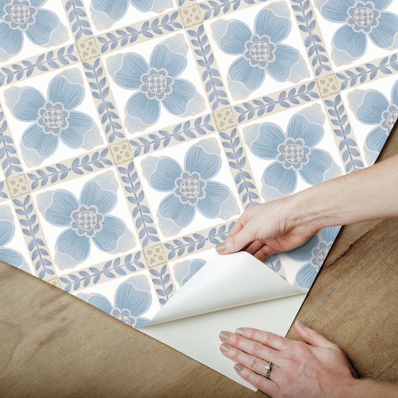 Papier peint adhésif floral matelassé Mimi, Bleu