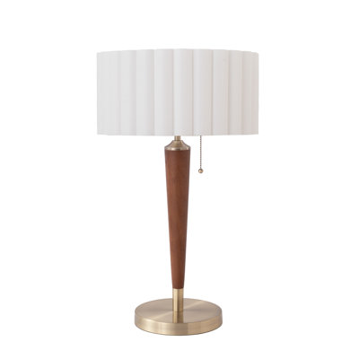 Pasadena Table Lamp, Eichler White Shade, Dark Walnut, Weathered Brass Finial