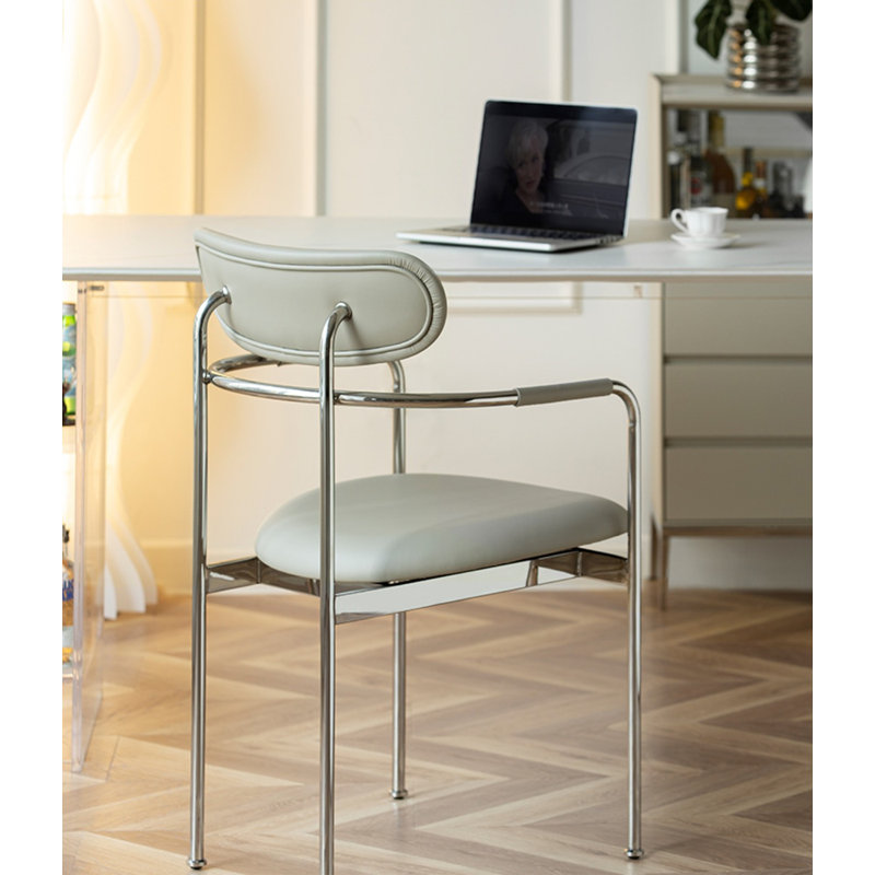 Italian Light Luxury Stainless Steel Leather Backrest Dining Chair