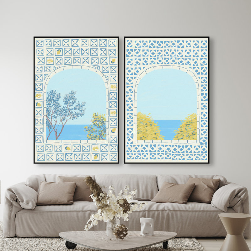 Mediterranean Window Set Set by Oliver Gal, 74"H x 50"W, Black Floater Frame