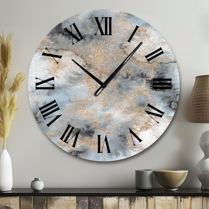 Marble Clouds I - Modern Wall Clock, Large, Gray/Black