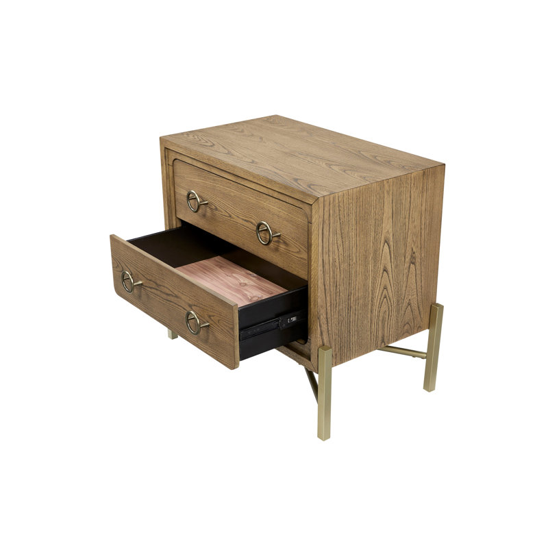 Table de chevet au fini latte avec 2 tiroirs et tiroir en bois massif au design élégant