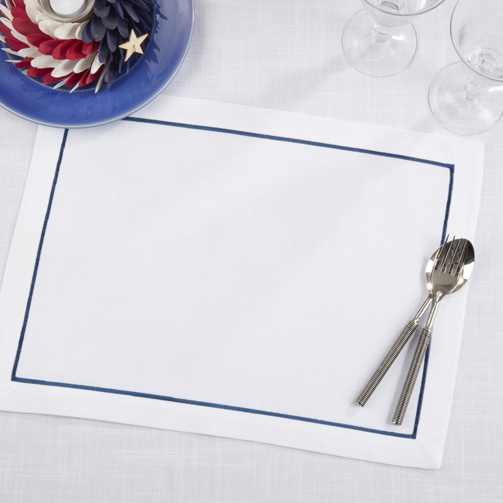 Embroidered Placemat, Navy