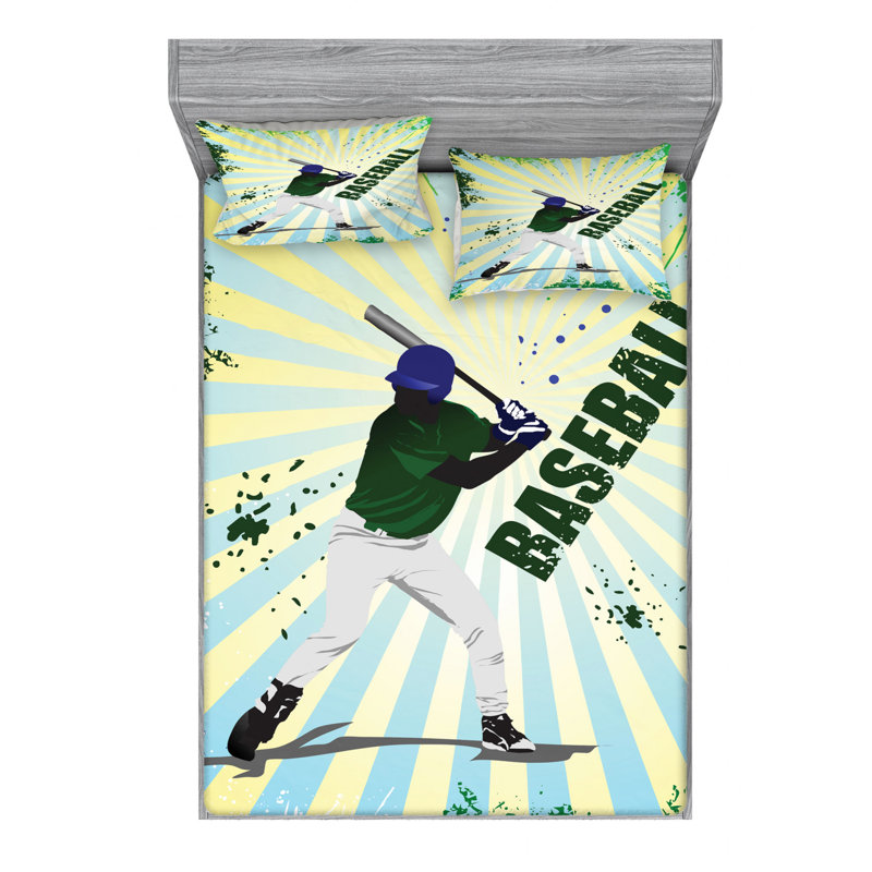 Baseball Microfiber Sheet Set, Queen Sheet Set + Fitted Sheet + 2 Pillowcases