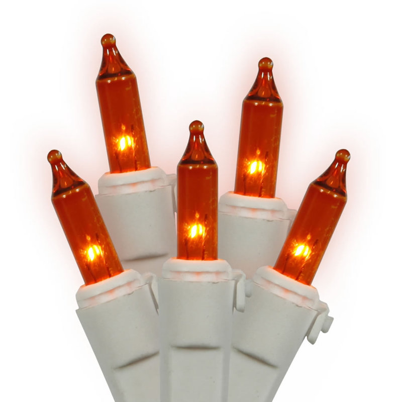 Christmas Mini Light Set - White Wire, Amber, 16 FT