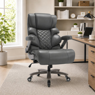 700 lb Big & Tall Ergonomic Executive Office Chair with Adjustable Lumbar Support, 3D Flip-Up Armrests, Wide Cushioned Seat, High Back Leather Computer Desk Chair for Home Office