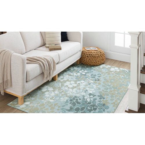 Lark Manor Alino Blue/Green/Grey Modern Floral Area Rug & Reviews | Wayfair