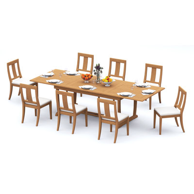 11 Pcs Grade-A Teak Wood Dining Set: 118" Double Extension Mas Rectangle Trestle Leg Table And 10 Osborne Armless Chairs #11OS2500
