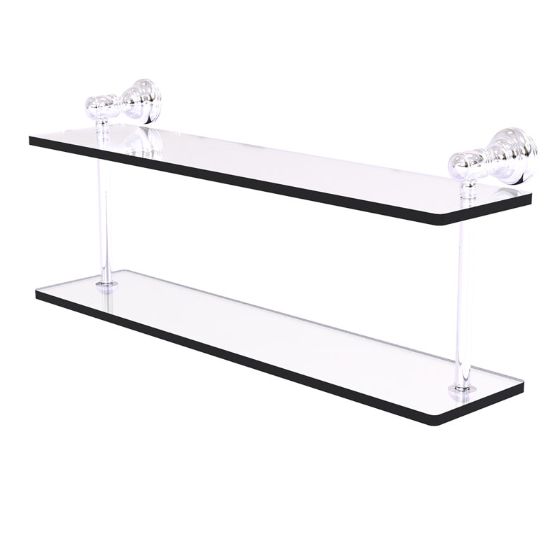 Freyja 2 Piece Glass Tiered Shelf, Polished Chrome, 5.6" H x 22" W x 9.2" D
