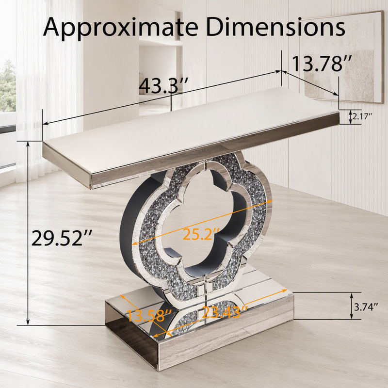 Console à miroir en forme de trèfle avec plateau en verre trempé