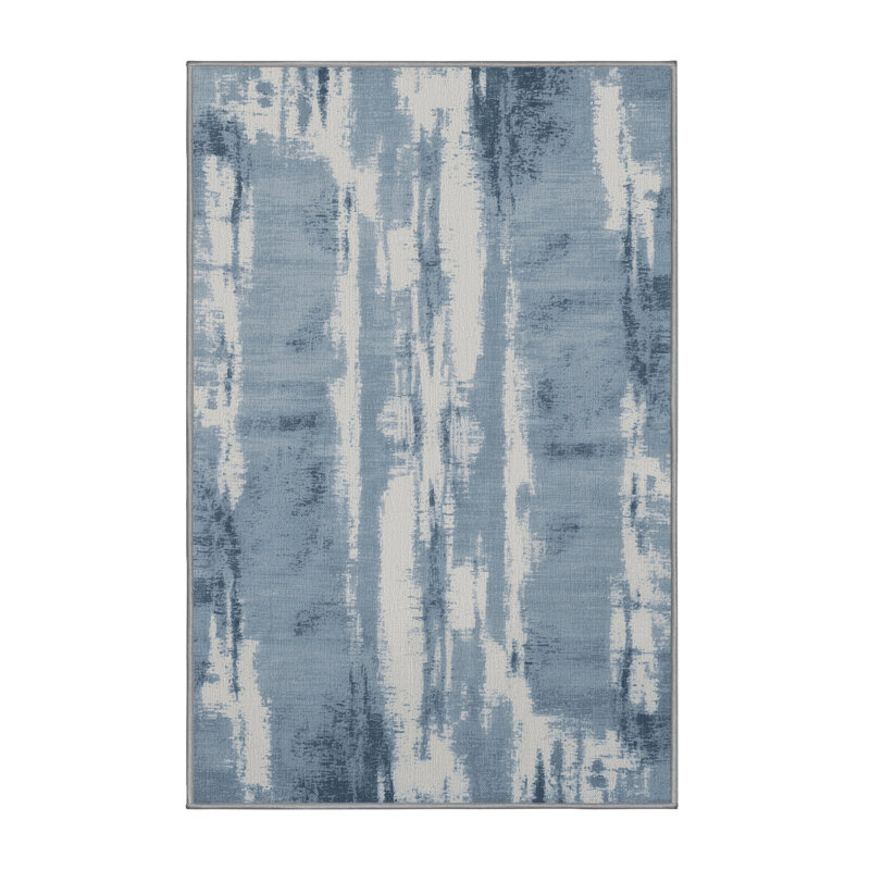 Tapis abstrait gris lavable à la machine, Rectangle 5 pi x 8 pi