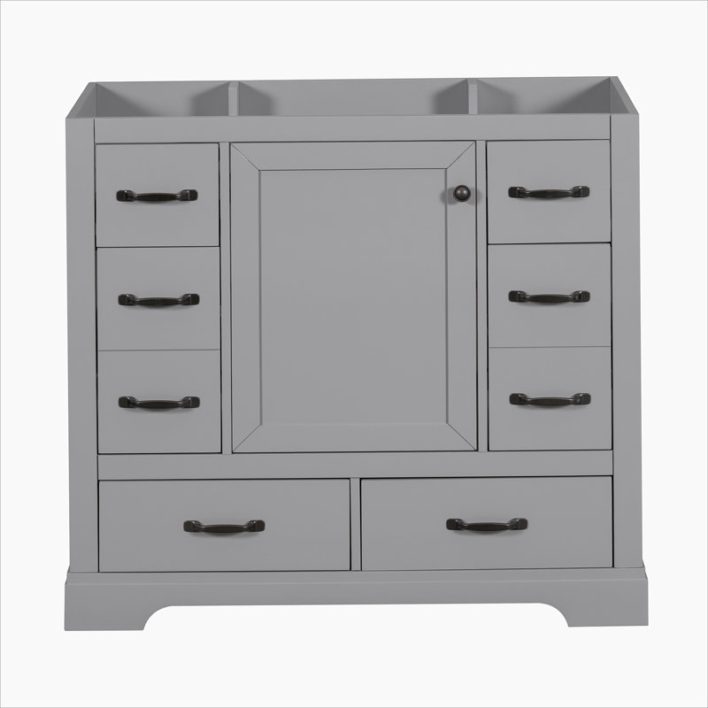Gray Solid Wood and MDF Freestanding Bathroom Vanity Cabinet