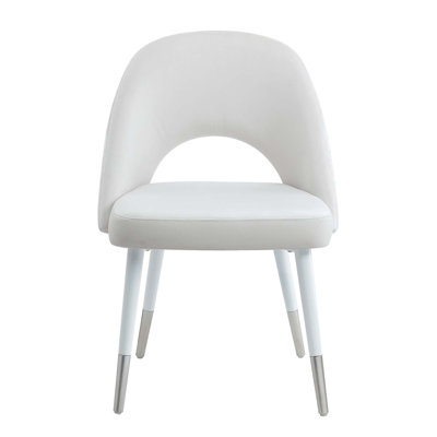 Chaise d'appoint en velours blanc et finition blanche lustrée, ensemble de 2